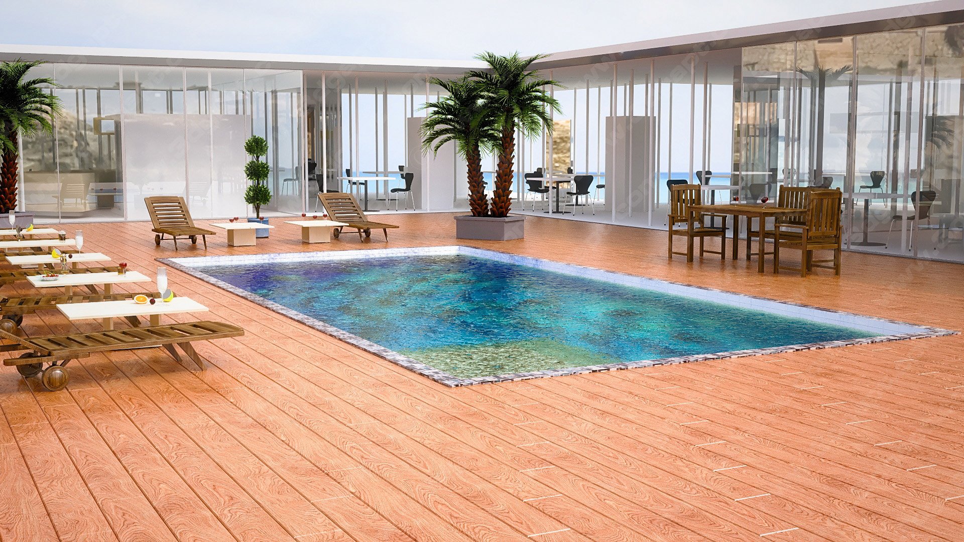 Pool with 3d turtles on the floor
