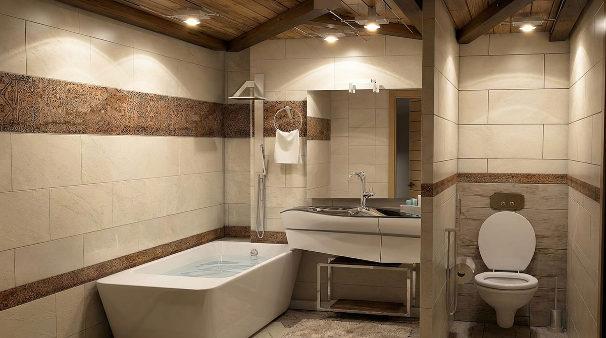 Wooden ceramic tiles bathroom
