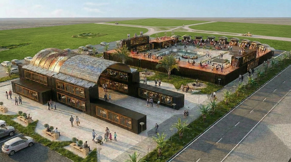 Start-up office zone with the skateboard park